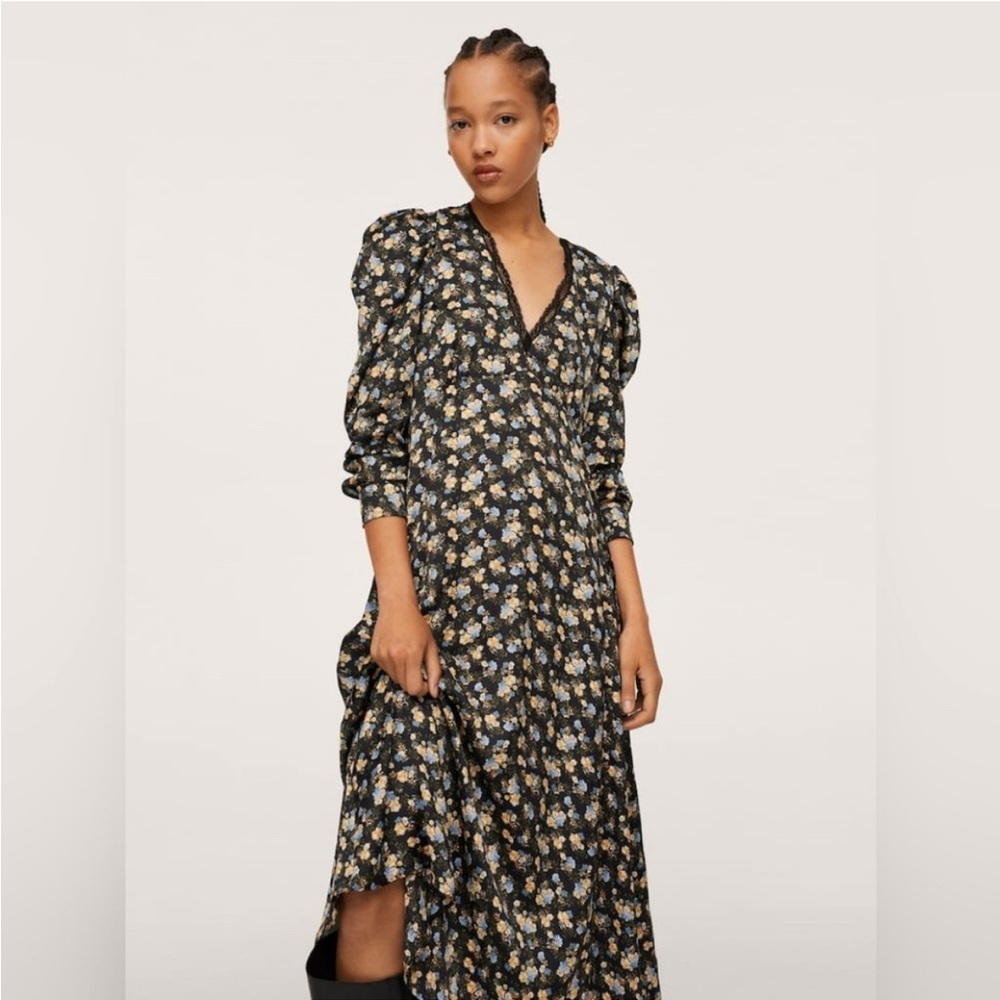 Mango Floral Black Dress